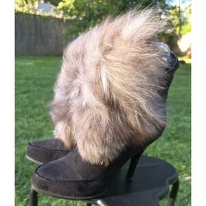 Women's High Heel Faux Fur Boots Black Gray Size 11M NWOB